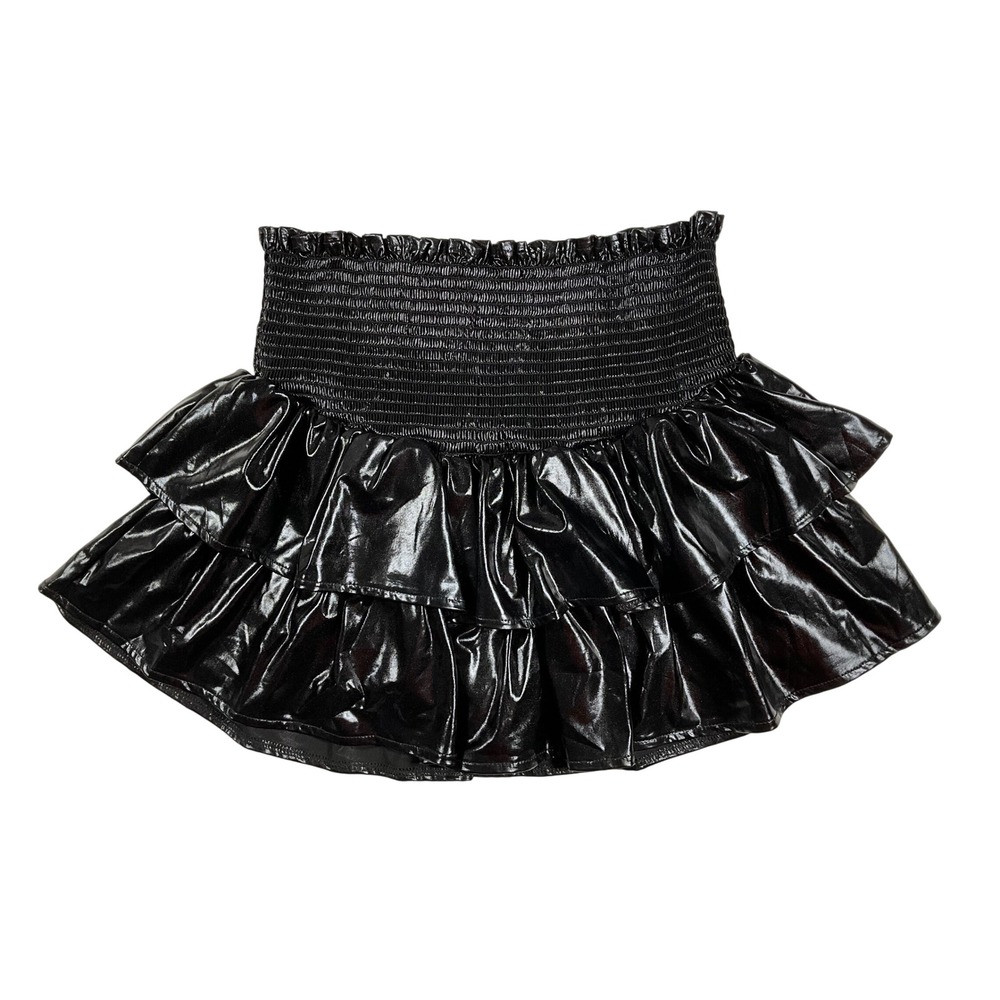 Queen of Sparkles Black Metallic Smocked Waist Ruffle Mini Skort‎ Size Medium